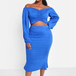 Rebdolls Off-Shoulder Ruched Top and Skirt Set